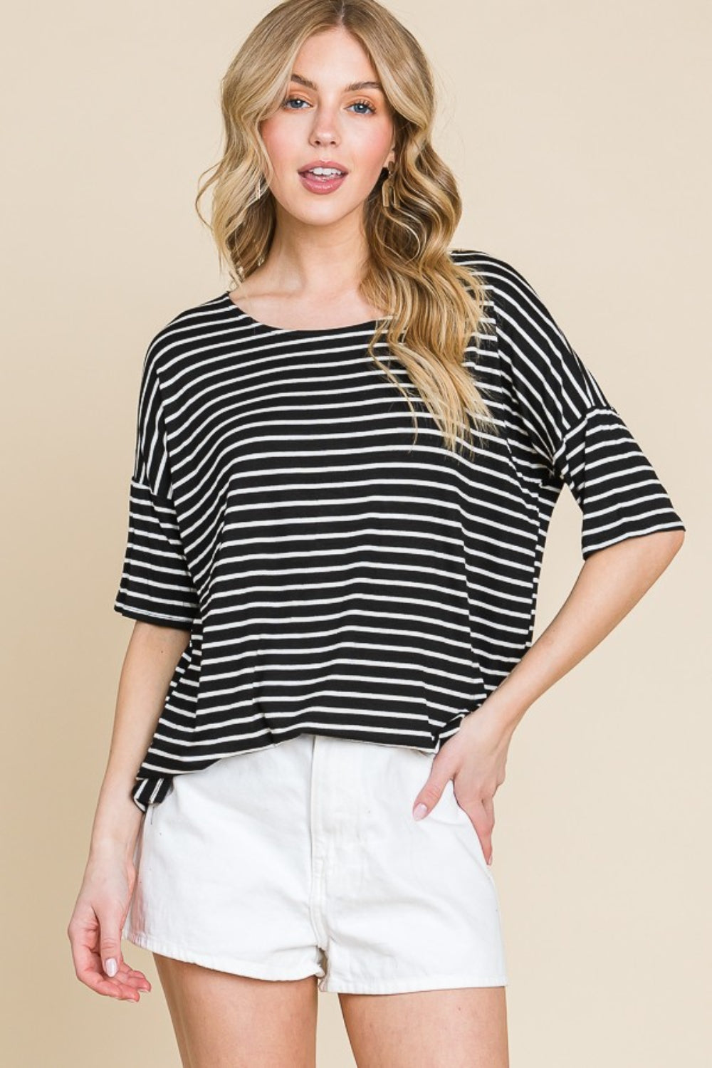 Black Striped Round Neck T-Shirt