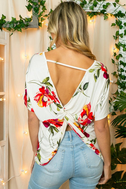 Plus Floral Open Twist Back Top