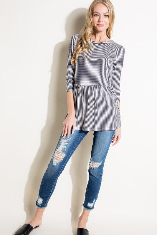 Plus Pin Stripe Babydoll Tunic Top