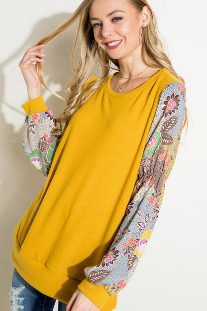 Plus Floral Woven Bubble Puff Sleeve Top