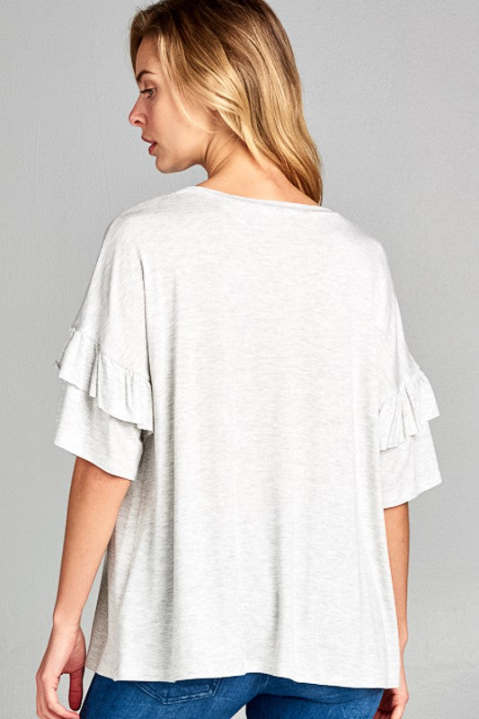 Plus Solid Ruffle Sleeve Everyday Top