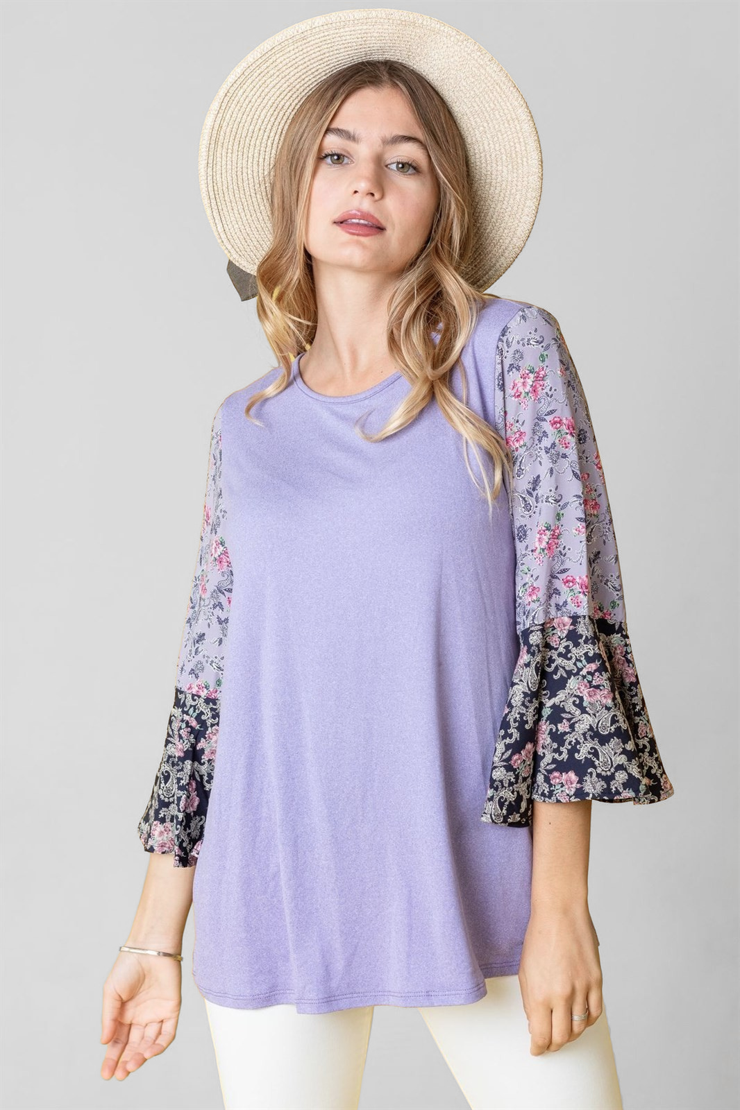 Boho Floral Ruffle Tiered Sleeve Tunic Top