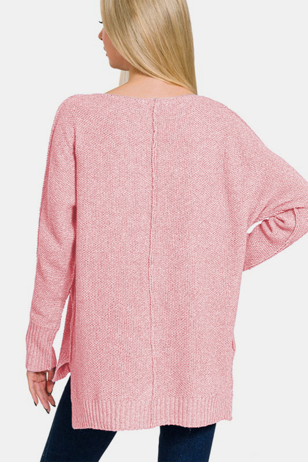 V-Neck Center Seam Hi-Low Sweater