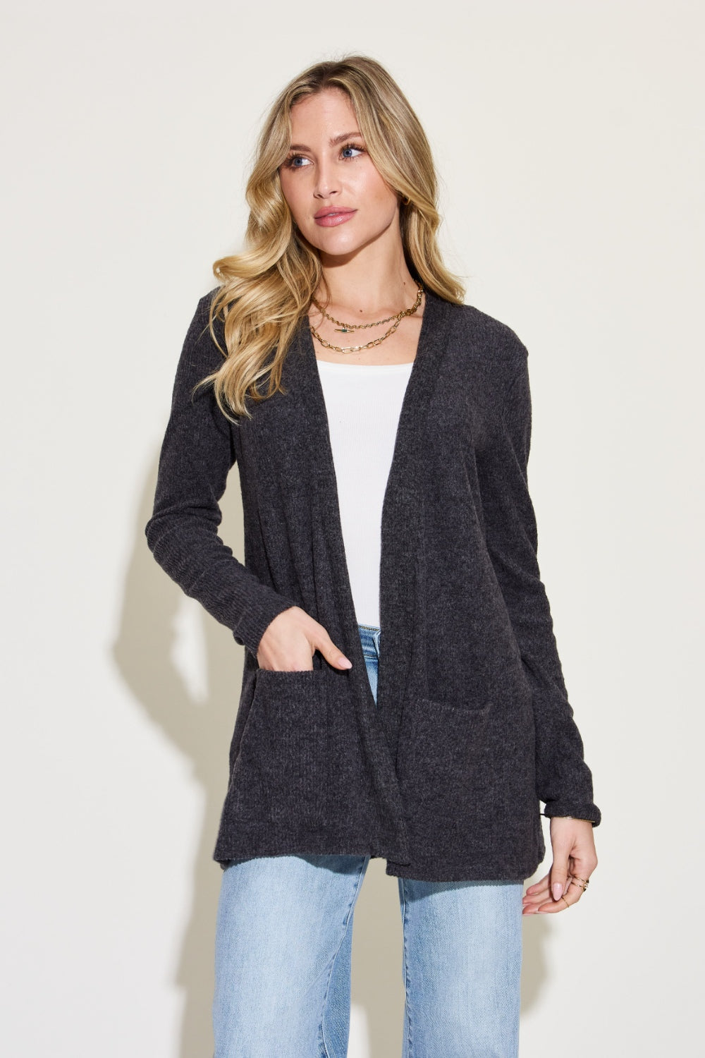 Heather Ribbed Sweater Open Front Cardigan