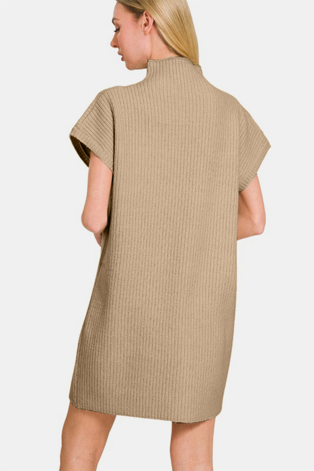 Mock Neck Short Sleeve Sweater Dress With Pocket