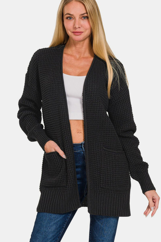 Low Gauge Waffle Open Cardigan Sweater