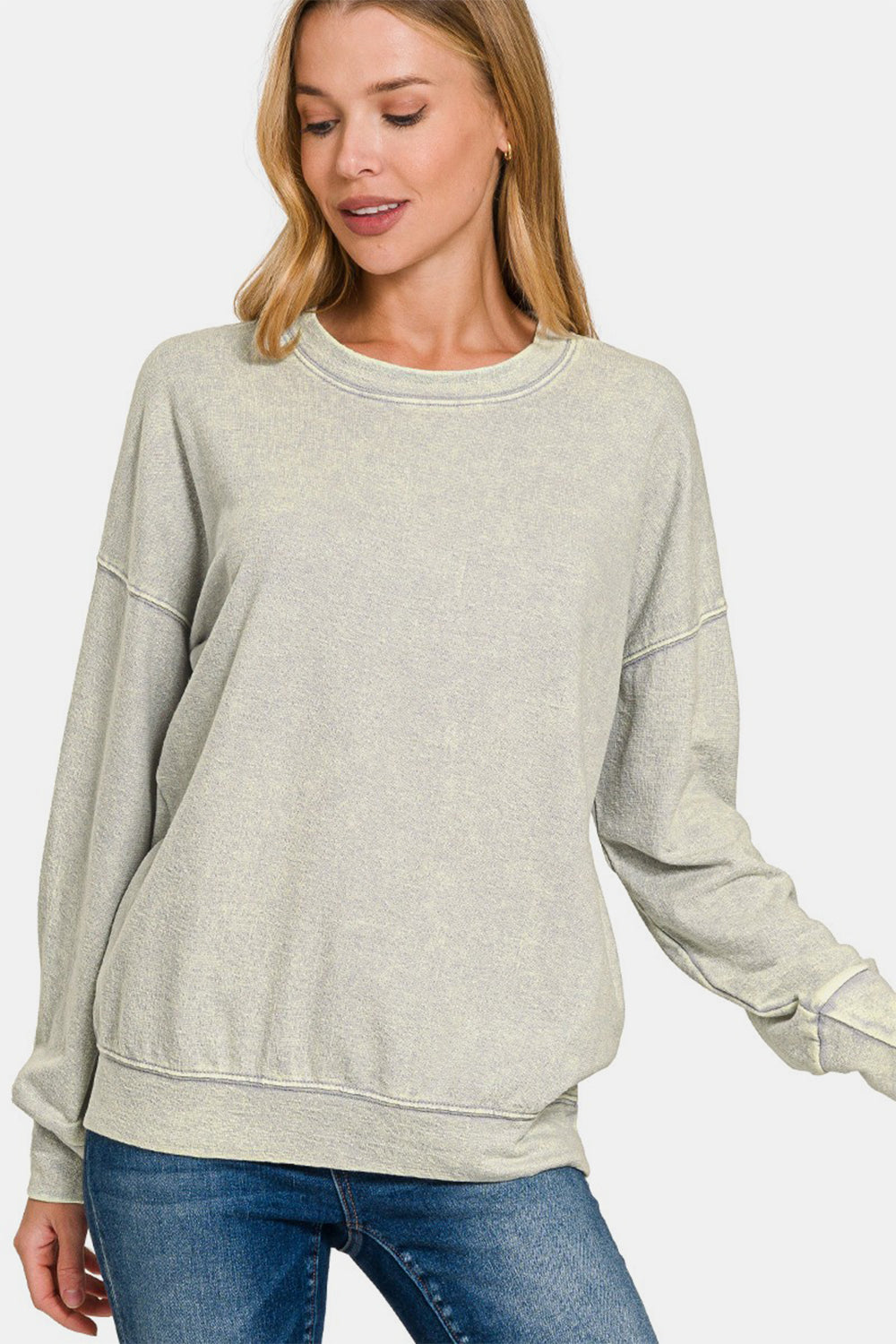 F/Terry Washed Round-Neck Pullover Sweatshirt