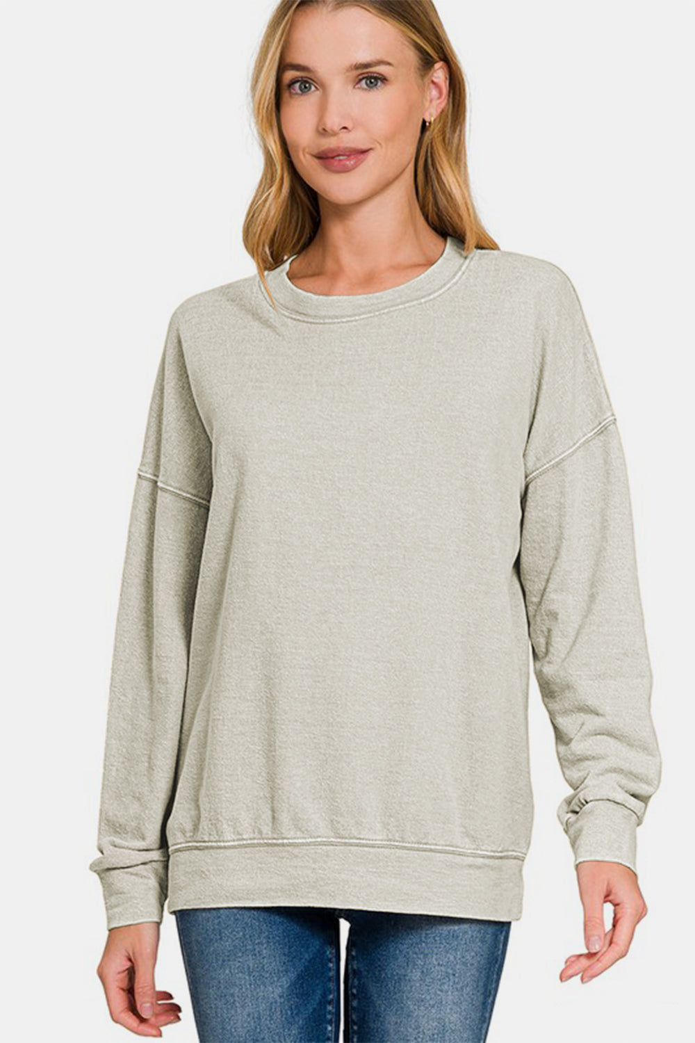 F/Terry Washed Round-Neck Pullover Sweatshirt