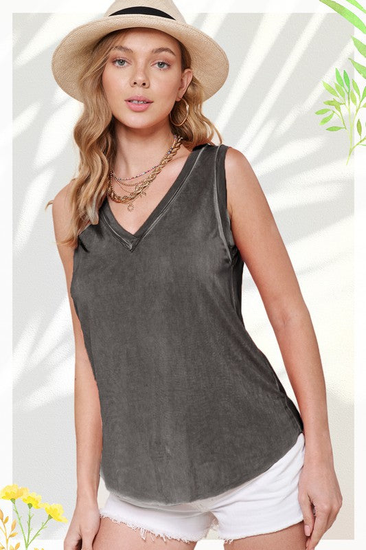 Washed V-Neck Slouchy Tank Top