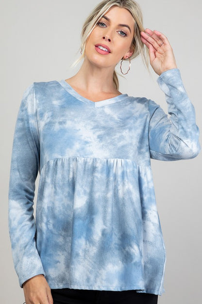 Cloud Tie Dye V-Neck Babydoll Top