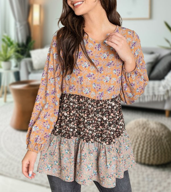 Woven Ditsy Floral Tiered Tunic