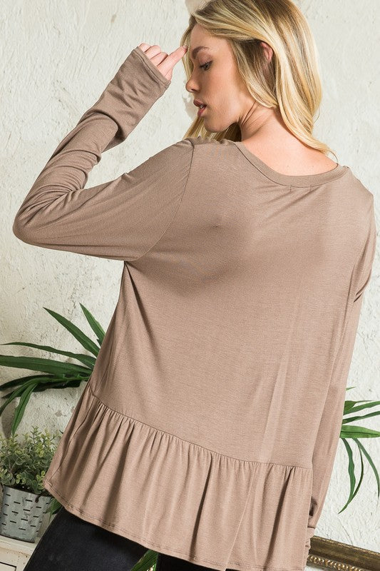 Long Sleeve V Neck Babydoll Top