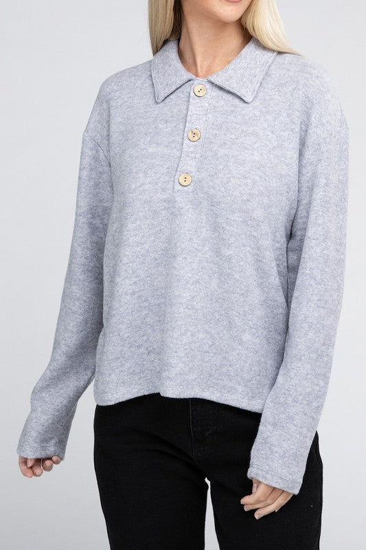 Brushed Melange Hacci Collared Sweater