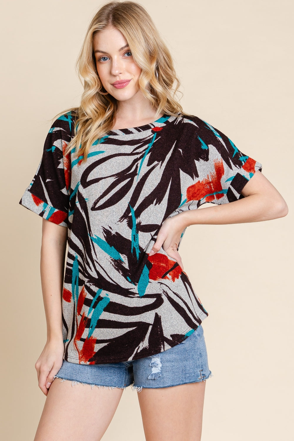 Printed Round Neck Short Sleeve T-Shirt