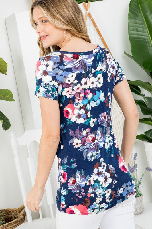 Floral Front Twist Tunic Top