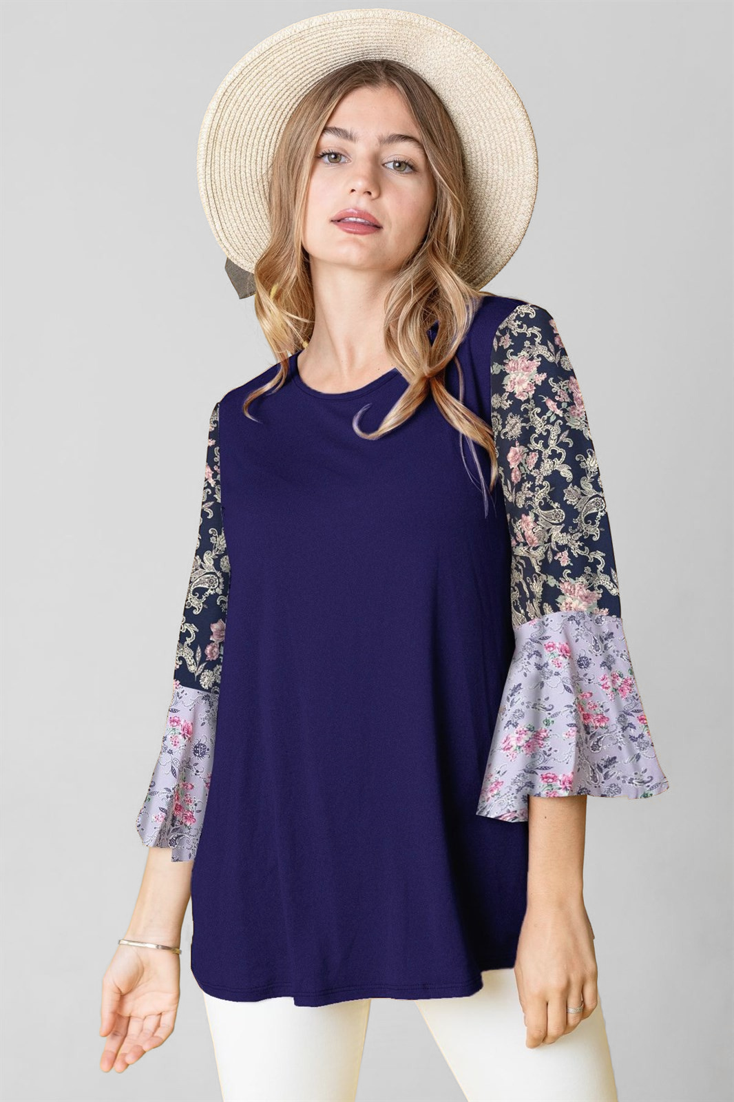 Boho Floral Ruffle Tiered Sleeve Tunic Top