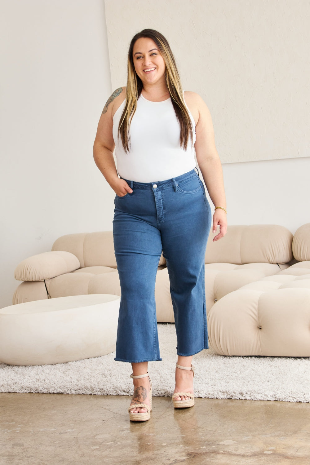 Crop Chloe Tummy Control High Waist Raw Hem Jeans