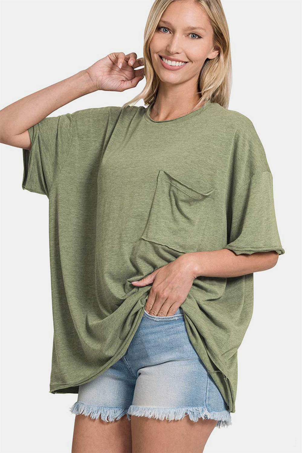 Tri Blend Oversized Front Pocket Boyfriend Tee