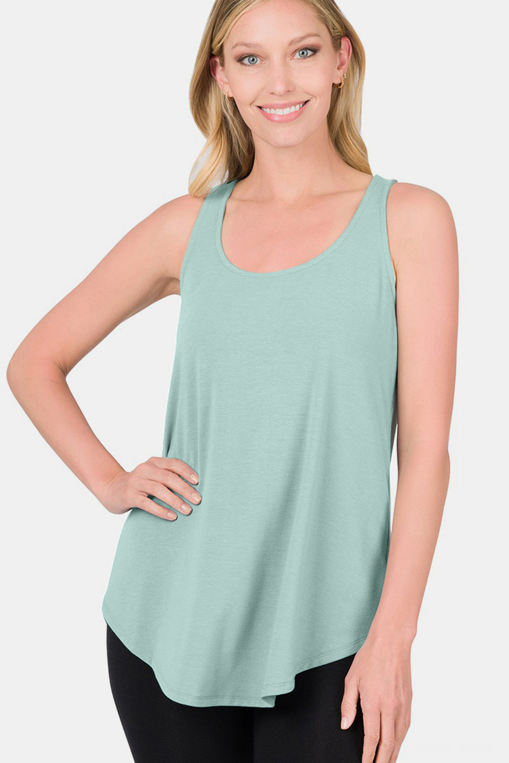 Sleeveless Round Neck Round Hem Top