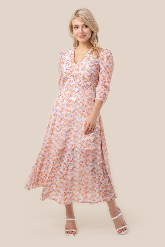 Floral Chiffon V-Neck Front Slit Maxi Dress