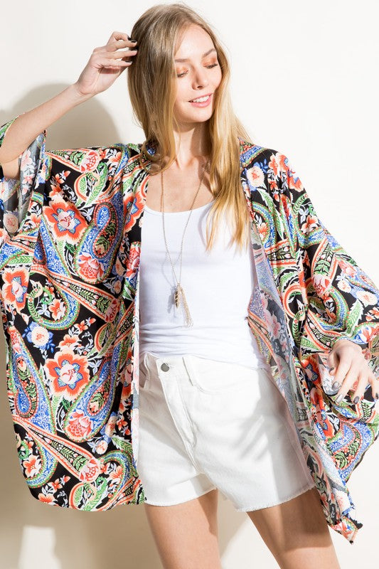 Paisley Woven Kimono Cardigan