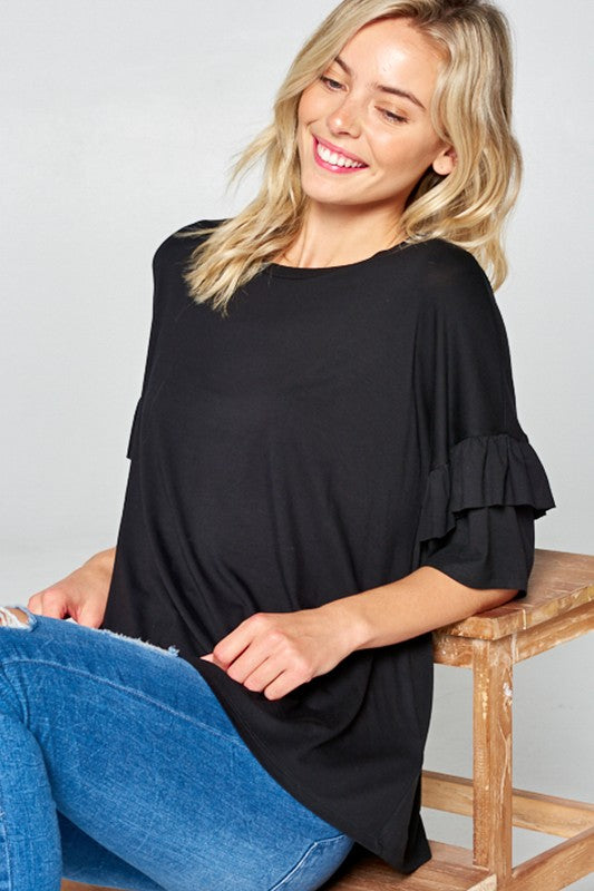 Plus Solid Ruffle Sleeve Everyday Top