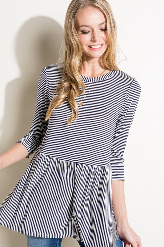 Plus Pin Stripe Babydoll Tunic Top