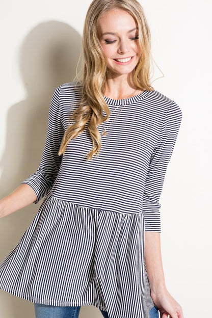 Plus Pin Stripe Babydoll Tunic Top