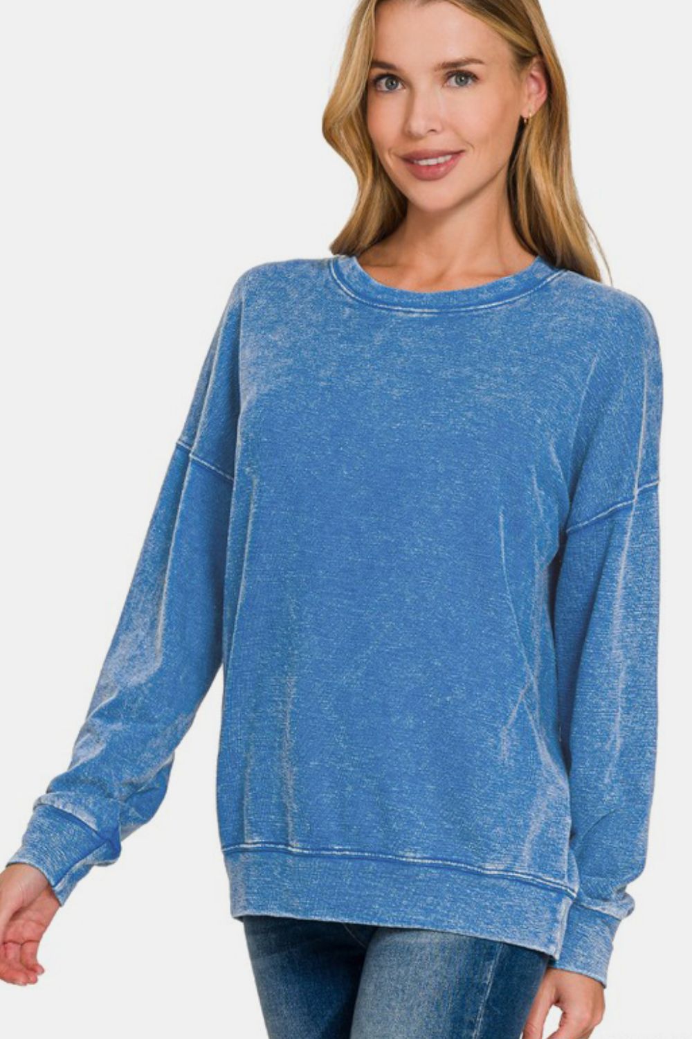 F/Terry Washed Round-Neck Pullover Sweatshirt