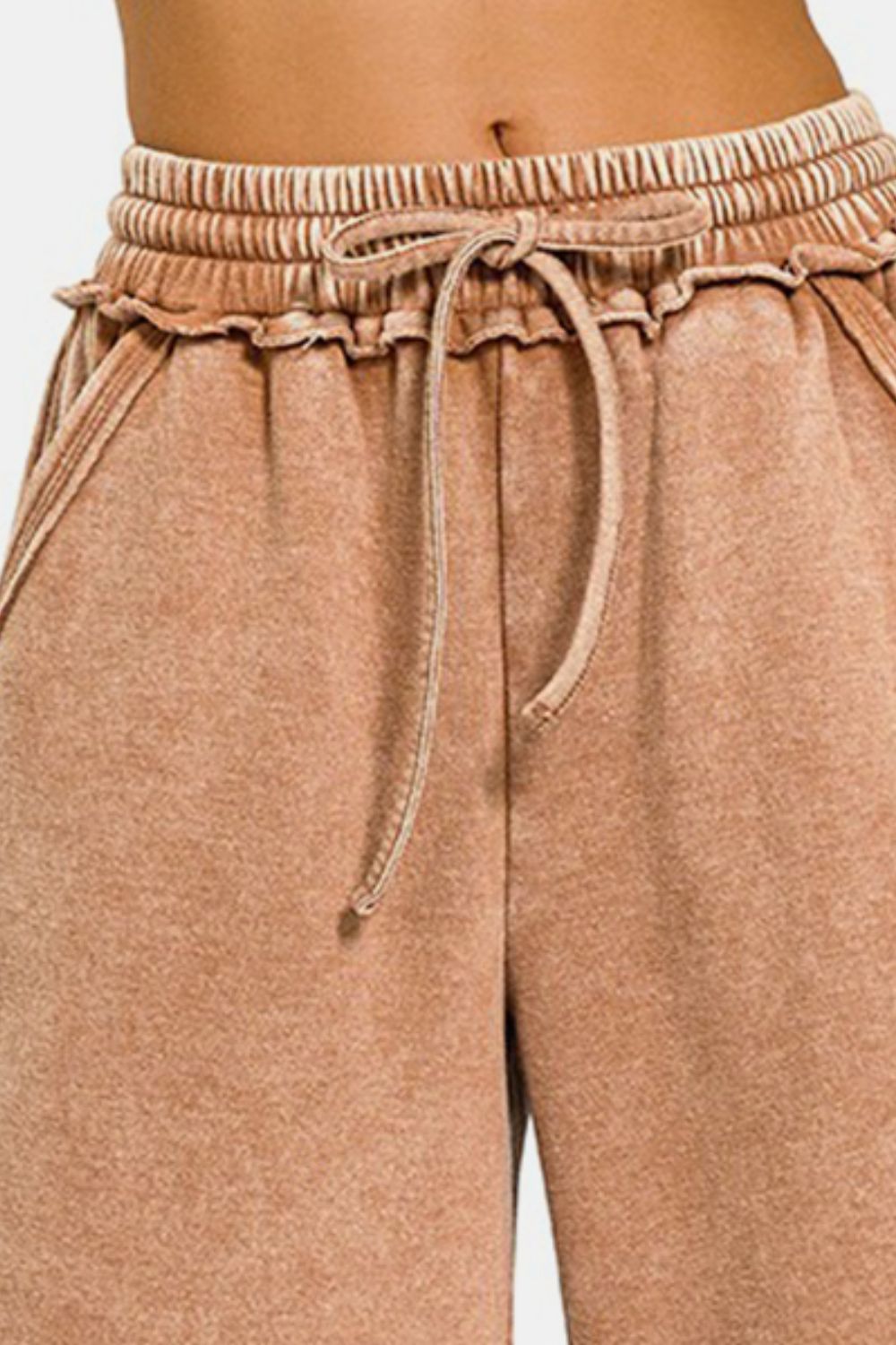 Acid Wash Fleece Palazzo Sweatpants With Pockets