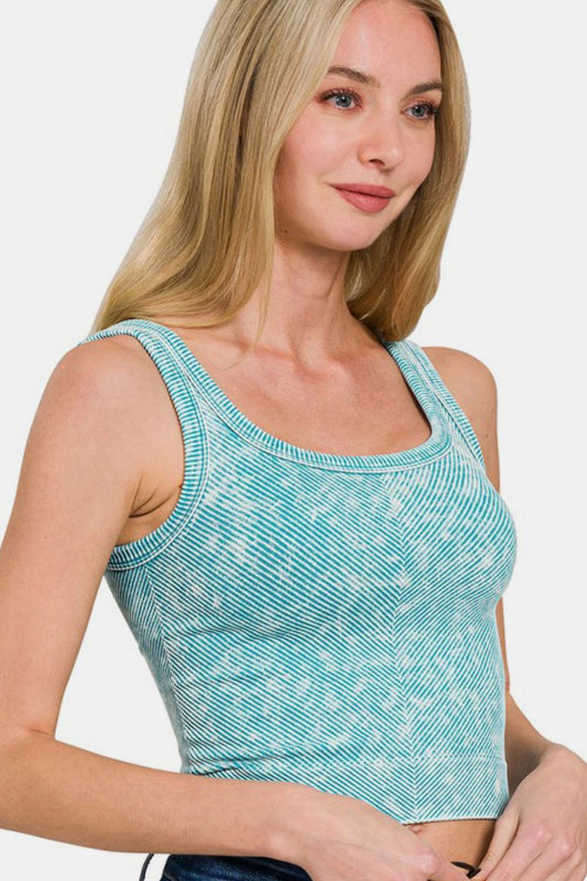 Stone Washed Ribbed Seamless Bra Tank Top