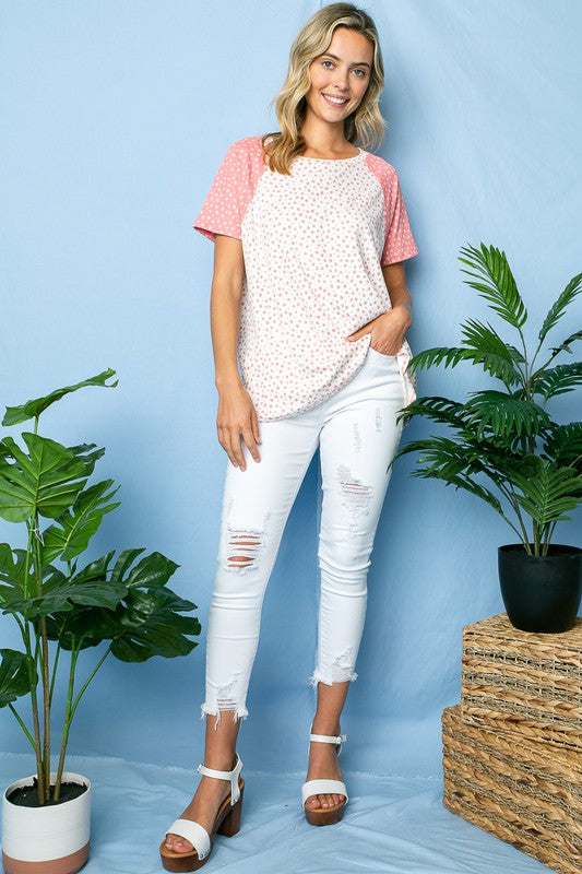 Plus Ditsy Floral Rib Jersey Raglan Top