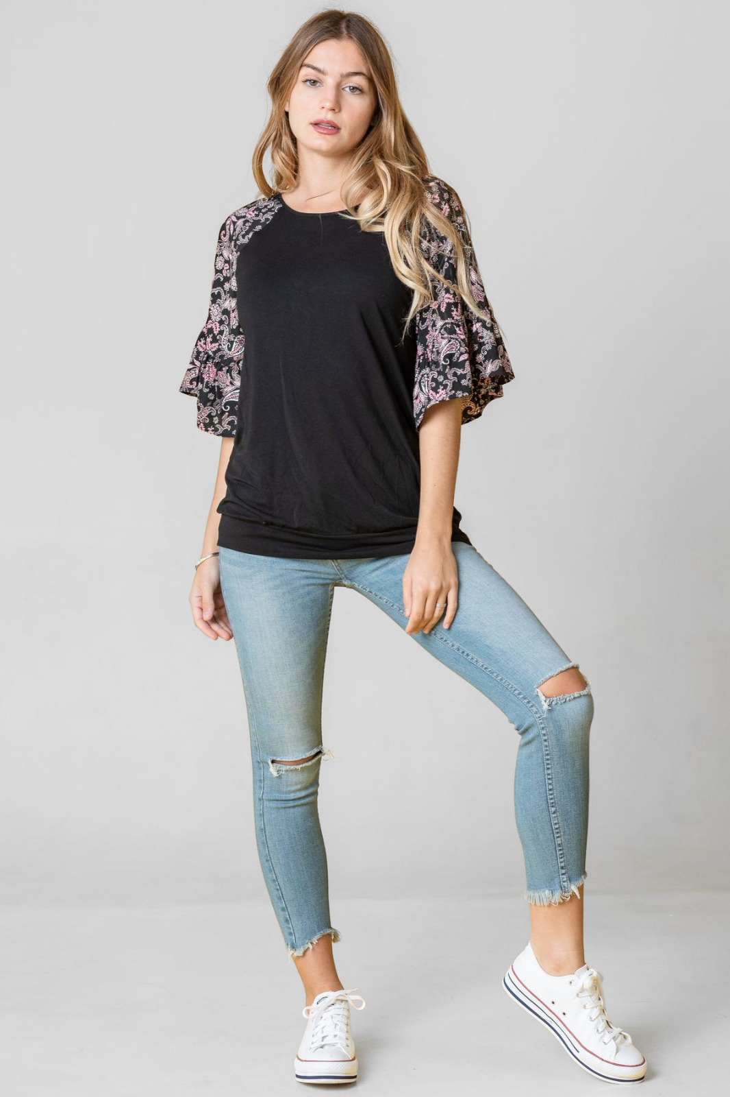 Ruffle Print Sleeve Tunic