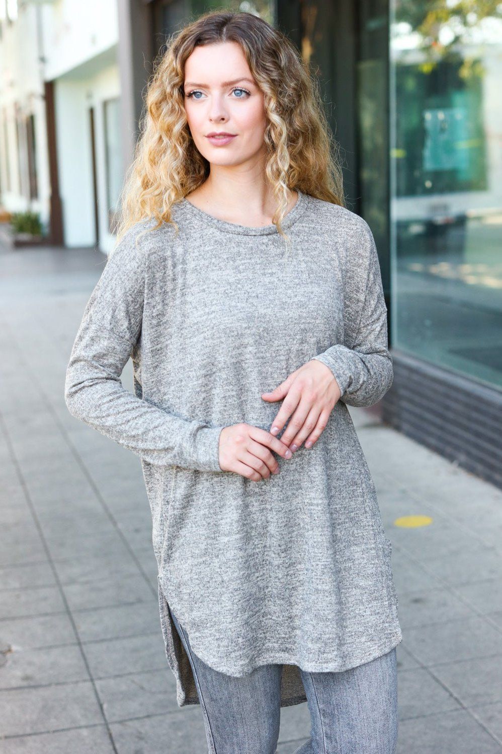 Grey Two-Tone Side Slit Tunic