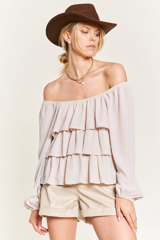 Plus Chiffon Bubble Sleeve Tiered Flounce Blouse