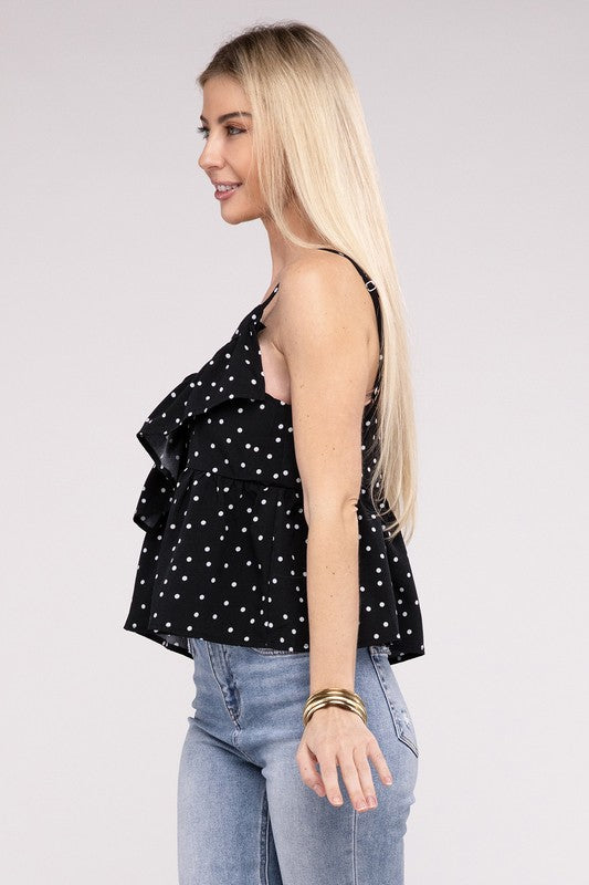 Black Dot Print Casual Tank Top