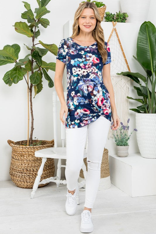 Floral Front Twist Tunic Top