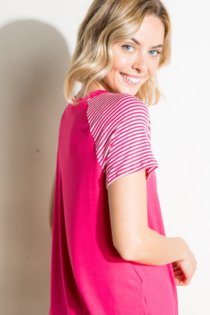 Stripe Raglan Sleeve Pocket Tee