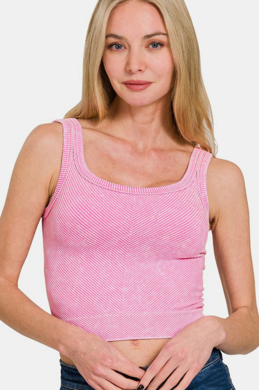 Stone Washed Ribbed Seamless Bra Tank Top