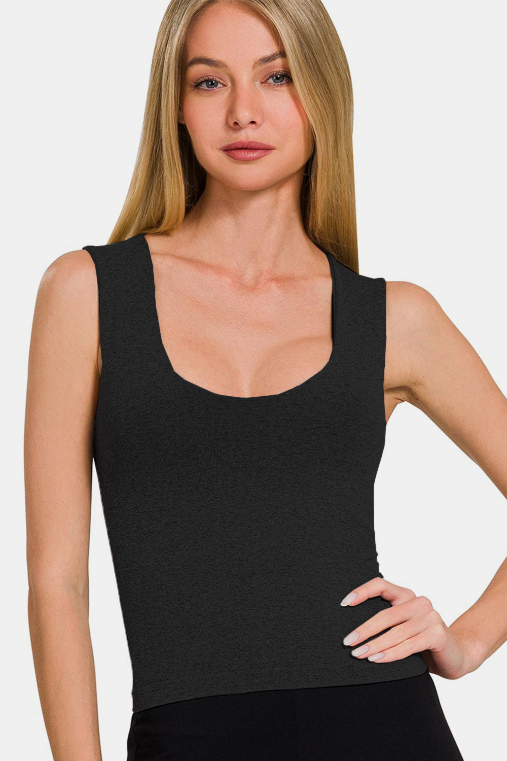 U-Neck Seamless Cropped Tank Top With Built in Bra