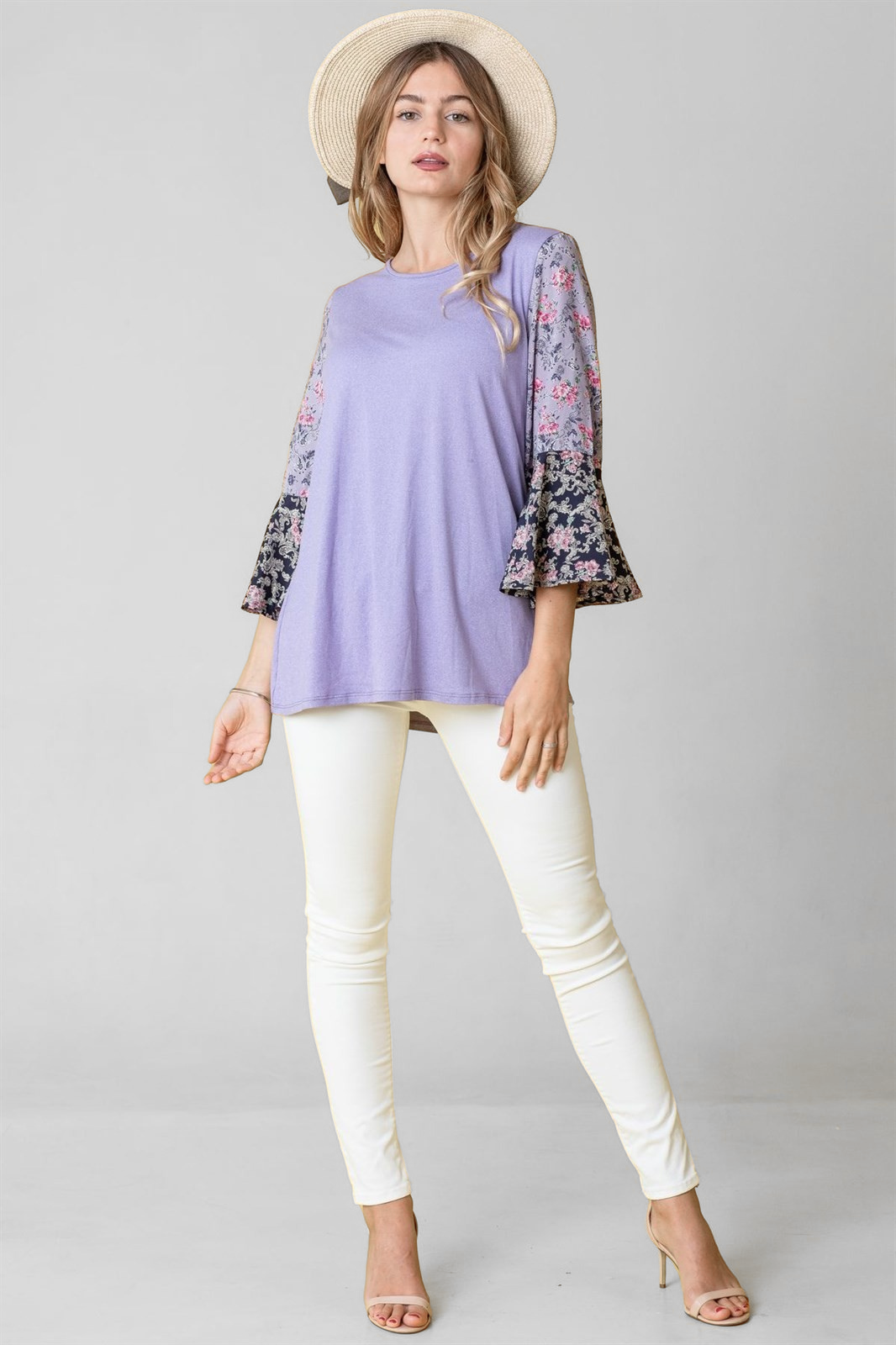 Boho Floral Ruffle Tiered Sleeve Tunic Top