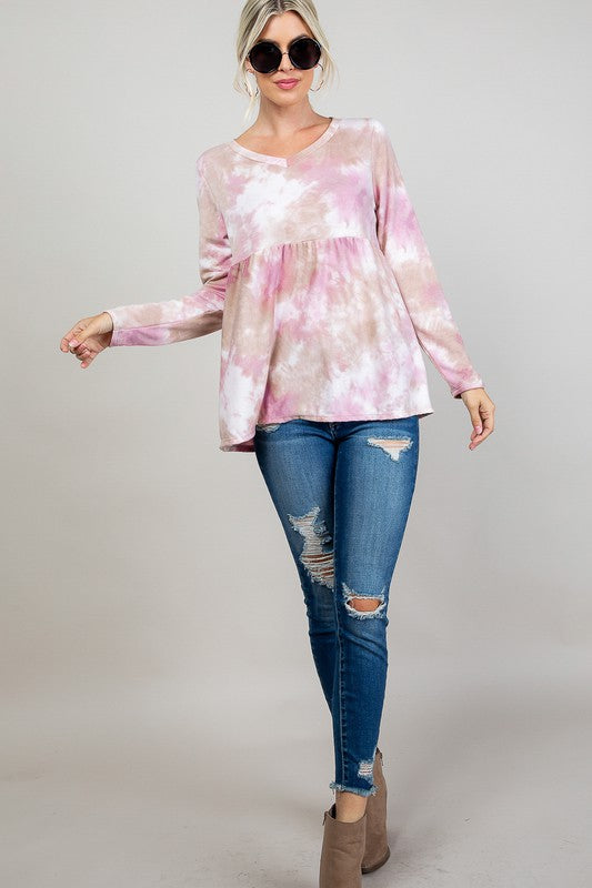 Cloud Tie Dye V-Neck Babydoll Top