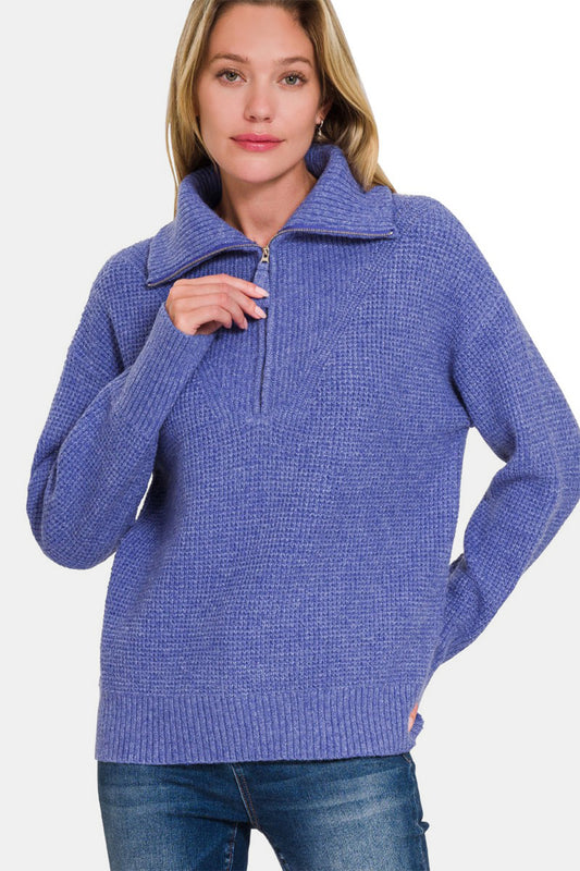 Half Zip High Collared Pullover Sweater