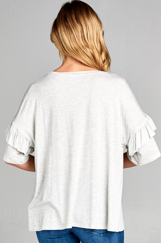 Plus Solid Ruffle Sleeve Everyday Top