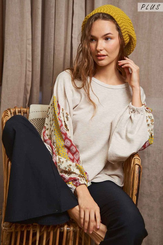 Plus Boho Bubble Sleeve Oversized Top