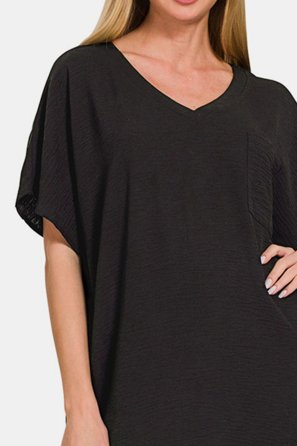 Woven Airflow V-Neck T-Shirt Dress With Pockets