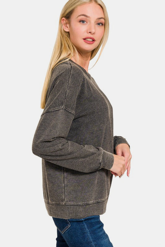 F/Terry Washed Round-Neck Pullover Sweatshirt