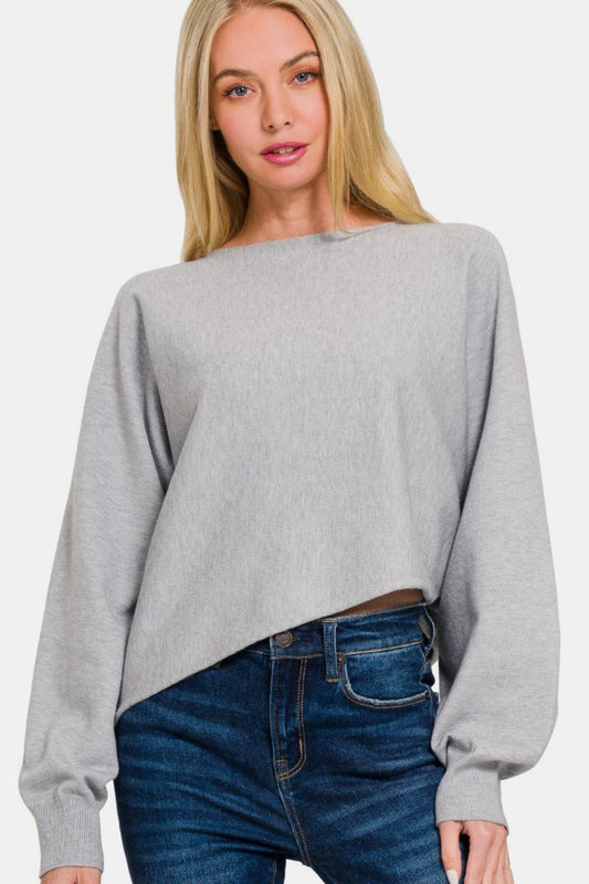 Viscose Asymmetric Hem and Sleeve Sweater