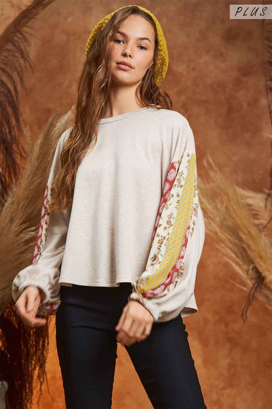 Plus Boho Bubble Sleeve Oversized Top