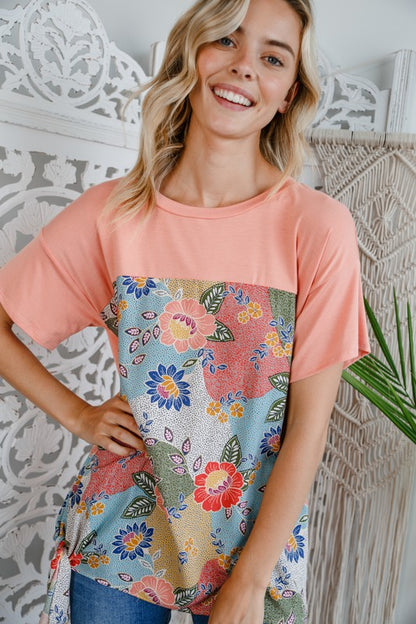 Plus Solid Woven Floral Side Tie Top